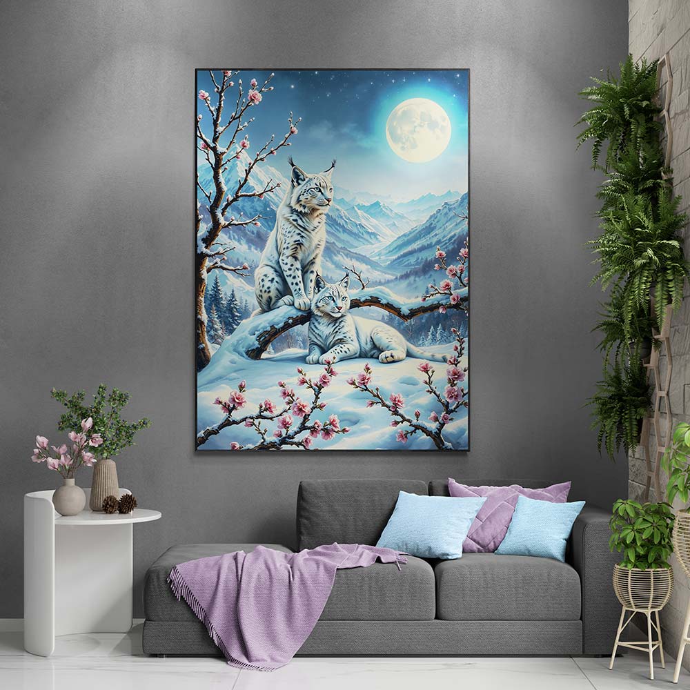 5D Diamond Painting AB Effekt – Schneeluchse im Mondlicht, Unique-Diamond