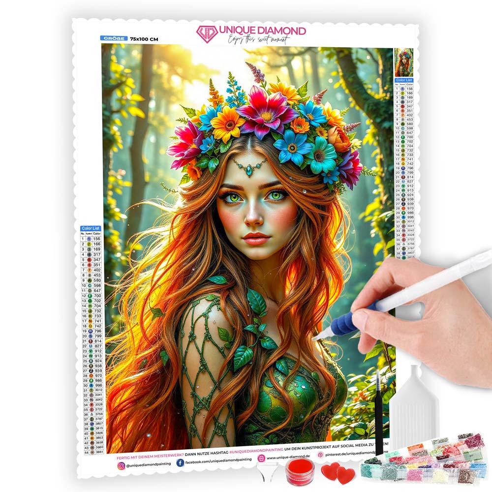 5D Diamond Painting AB Effekt – Waldnymphe Elowen, Unique-Diamond
