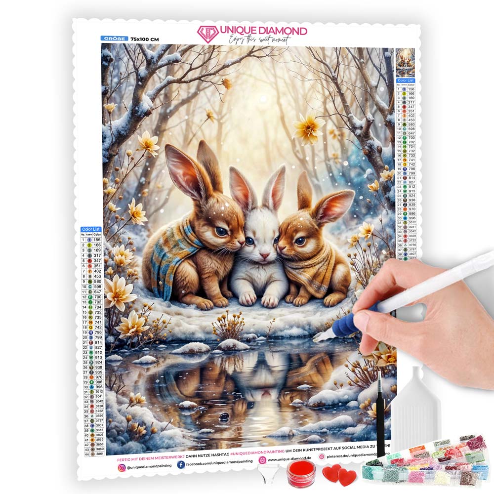 5D Diamond Painting AB Effekt – Winterliche Kuschelfreunde, Unique-Diamond