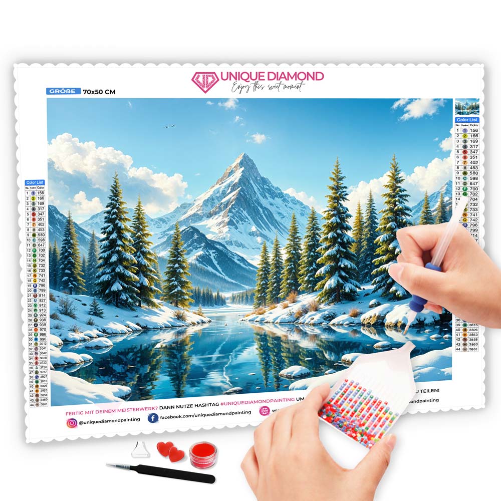 5D Diamond Painting AB Effekt – Winterzauber am Kristallsee, Unique-Diamond