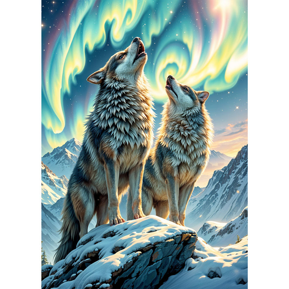 5D Diamond Painting AB Effekt – Wölfe im Nordlicht, Unique-Diamond