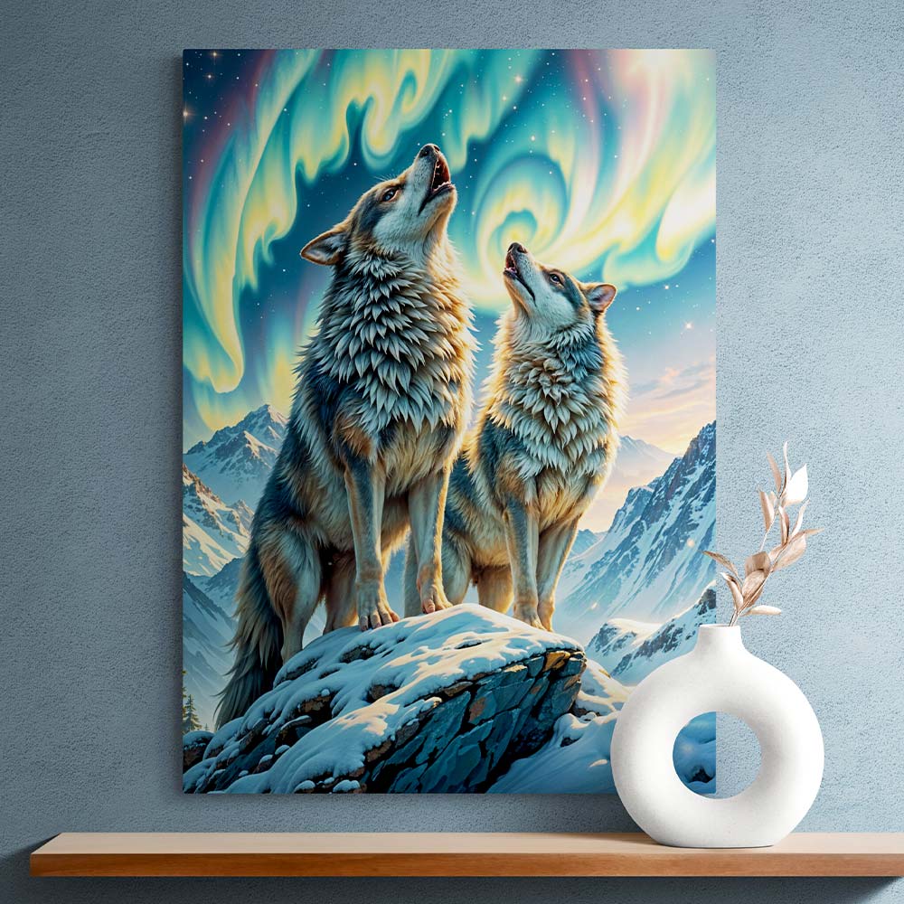 5D Diamond Painting AB Effekt – Wölfe im Nordlicht, Unique-Diamond
