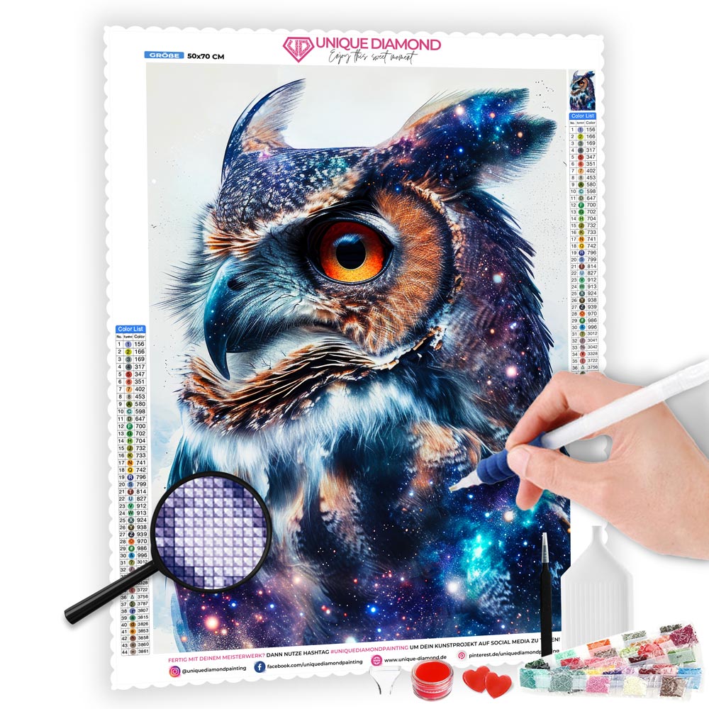 5D Diamond Painting AB Steine Starry Sky Owl, Unique-Diamond