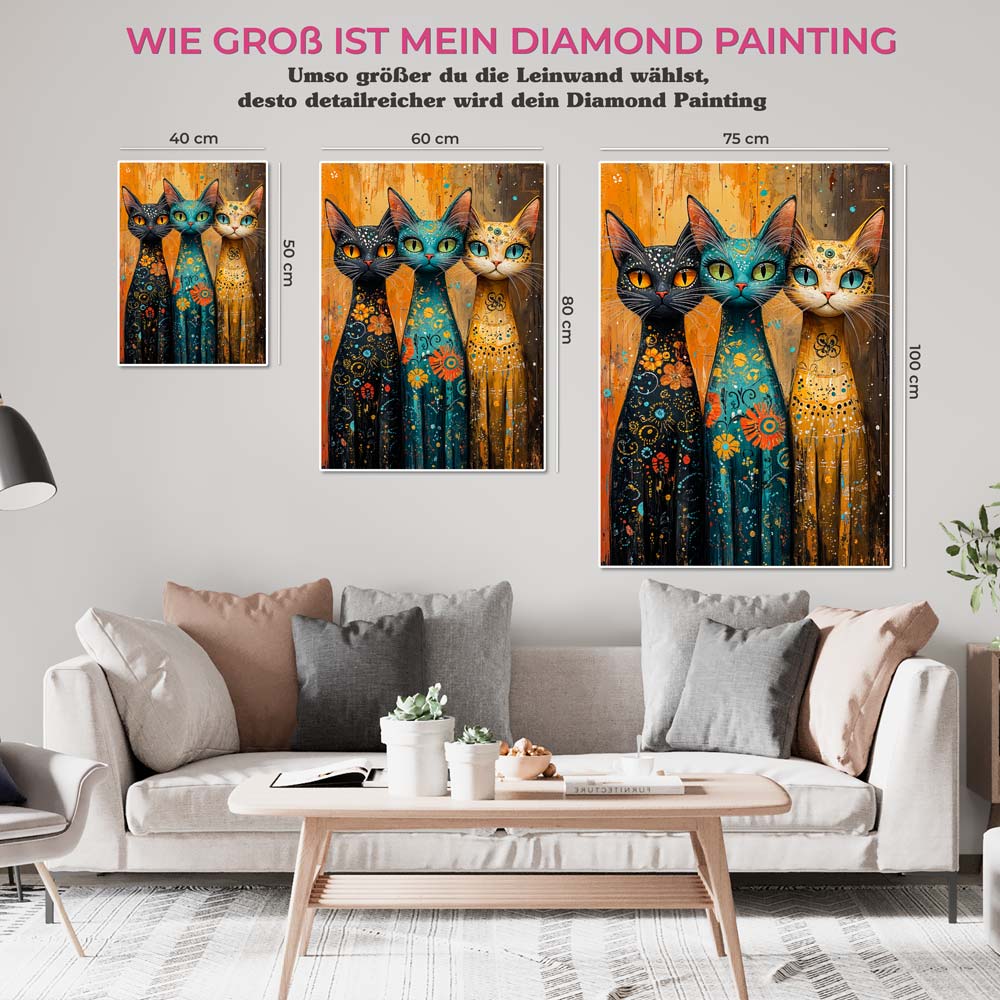 5D Diamond Painting AB Steine - Bunte Katzenparade mit 100 Farben, Unique-Diamond