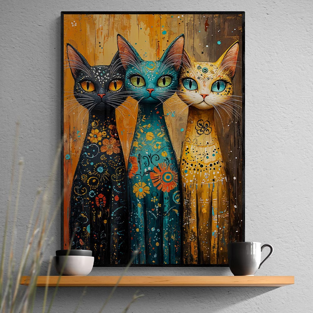 5D Diamond Painting AB Steine - Bunte Katzenparade mit 100 Farben, Unique-Diamond