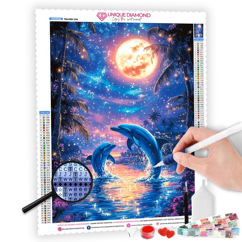 5D Diamond Painting AB Steine - Delfinträume im Mondschein, Unique-Diamond