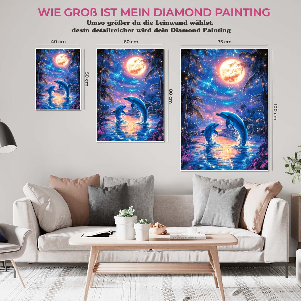 5D Diamond Painting AB Steine - Delfinträume im Mondschein, Unique-Diamond