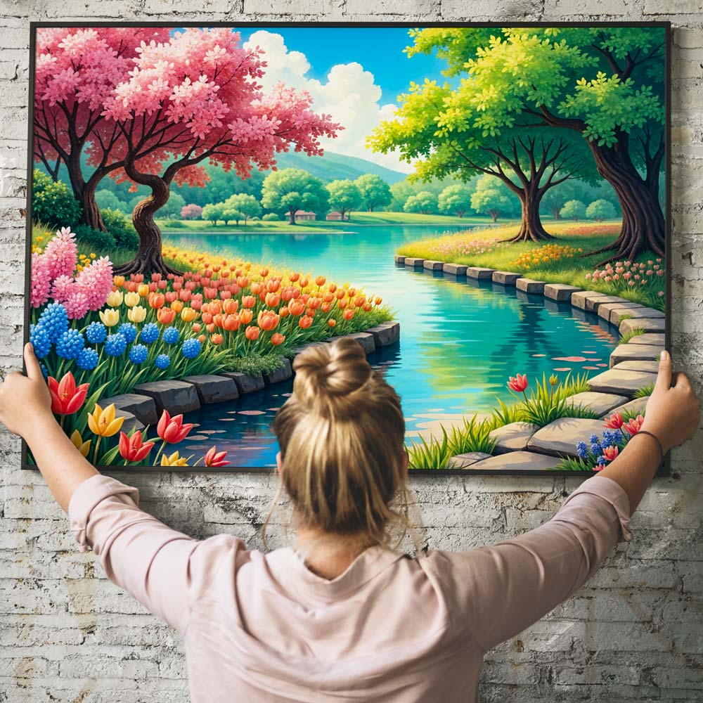 5D Diamond Painting AB Steine - Frühlingszauber am See, Unique-Diamond