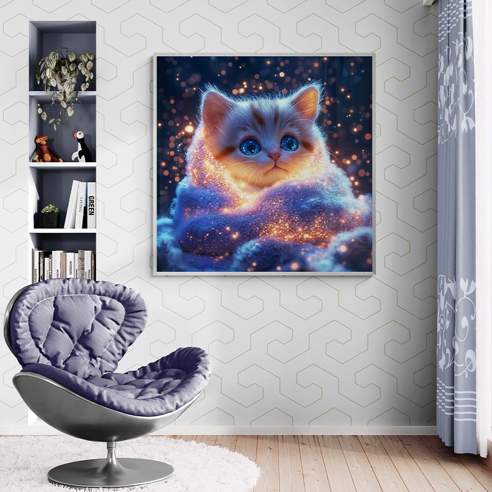 5D Diamond Painting AB Steine - Funkelnde Kuschelkatze, Unique-Diamond