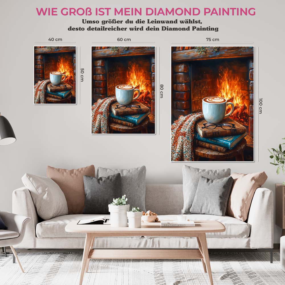 5D Diamond Painting AB Steine - Gemütlicher Kaffee am Kamin, Unique-Diamond