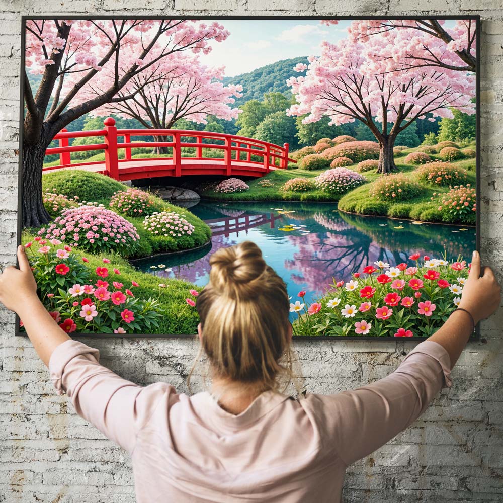 5D Diamond Painting AB Steine - Kirschblütenbrücke, Unique-Diamond