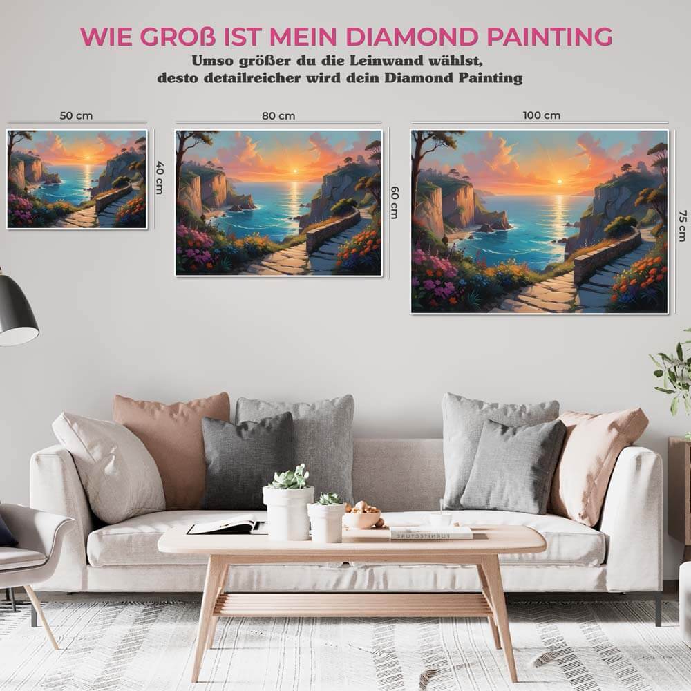 5D Diamond Painting AB Steine - Küstenlandschaft bei Sonnenuntergang, Unique-Diamond