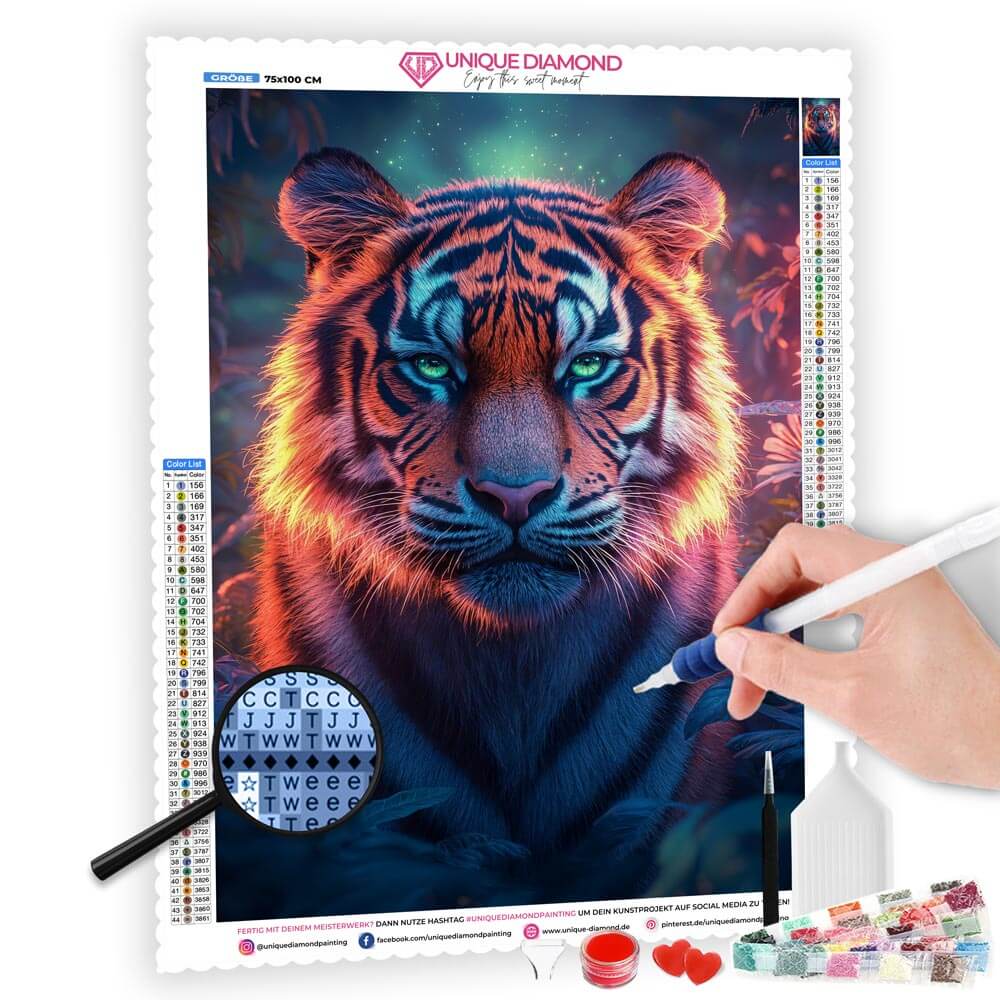 5D Diamond Painting AB Steine - Majestätischer Tiger, Unique-Diamond