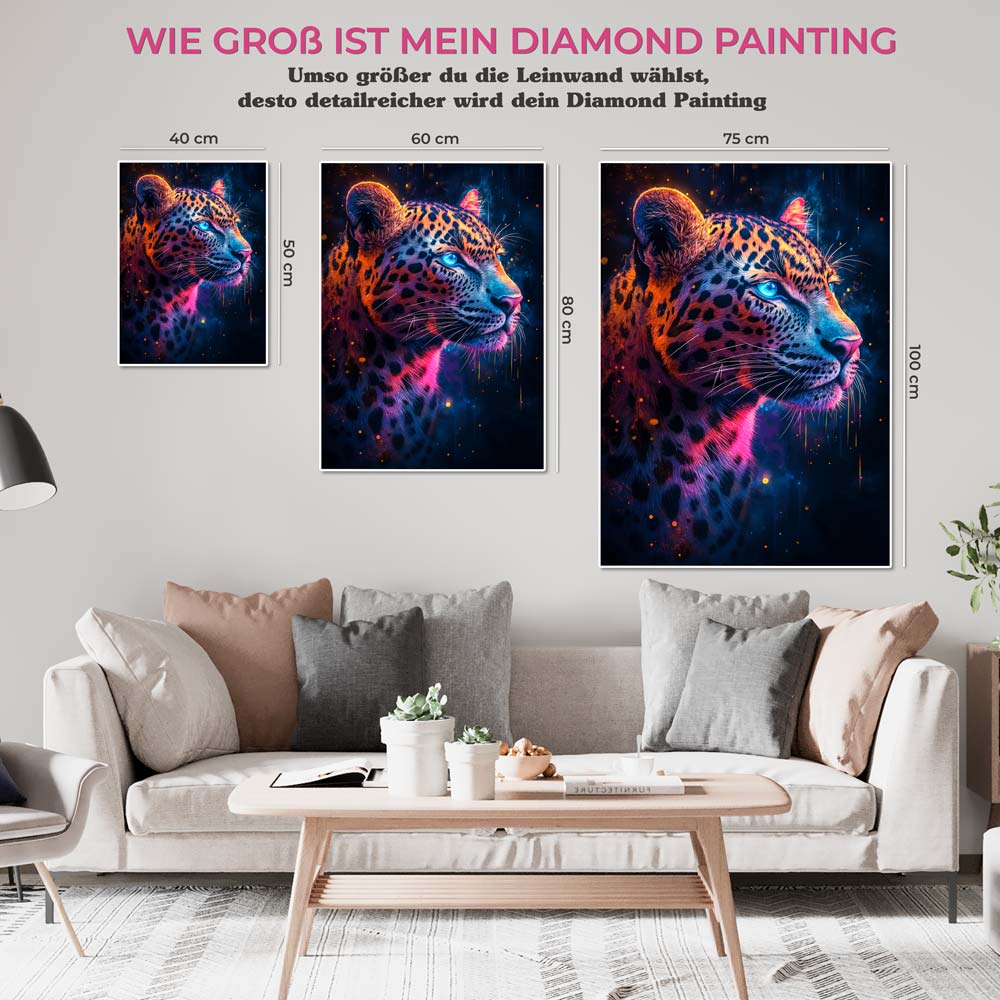 5D Diamond Painting AB Steine - Neonleopard mit 100 Farben, Unique-Diamond