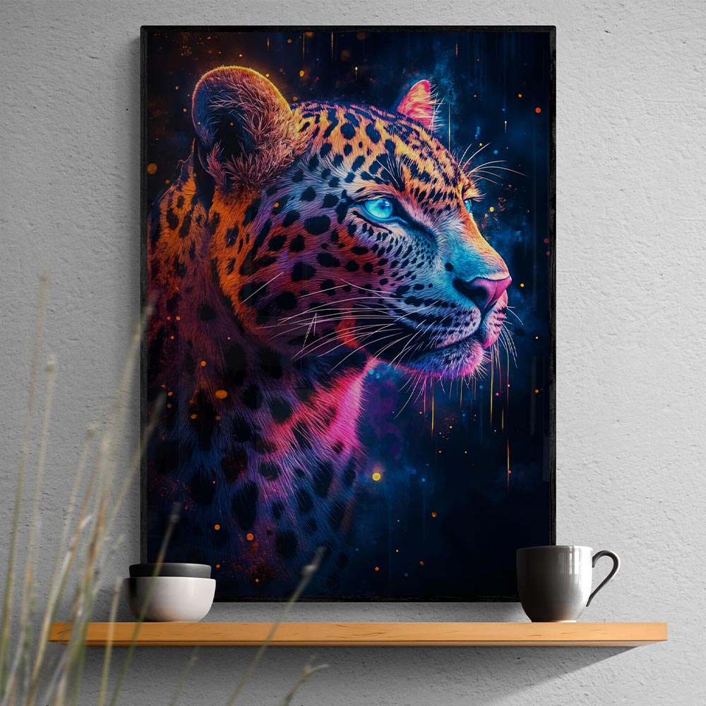 5D Diamond Painting AB Steine - Neonleopard mit 100 Farben, Unique-Diamond