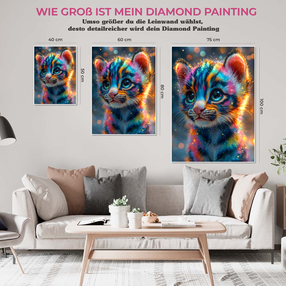 5D Diamond Painting AB Steine - Regenbogen-Kätzchen mit 100 Farben, Unique-Diamond