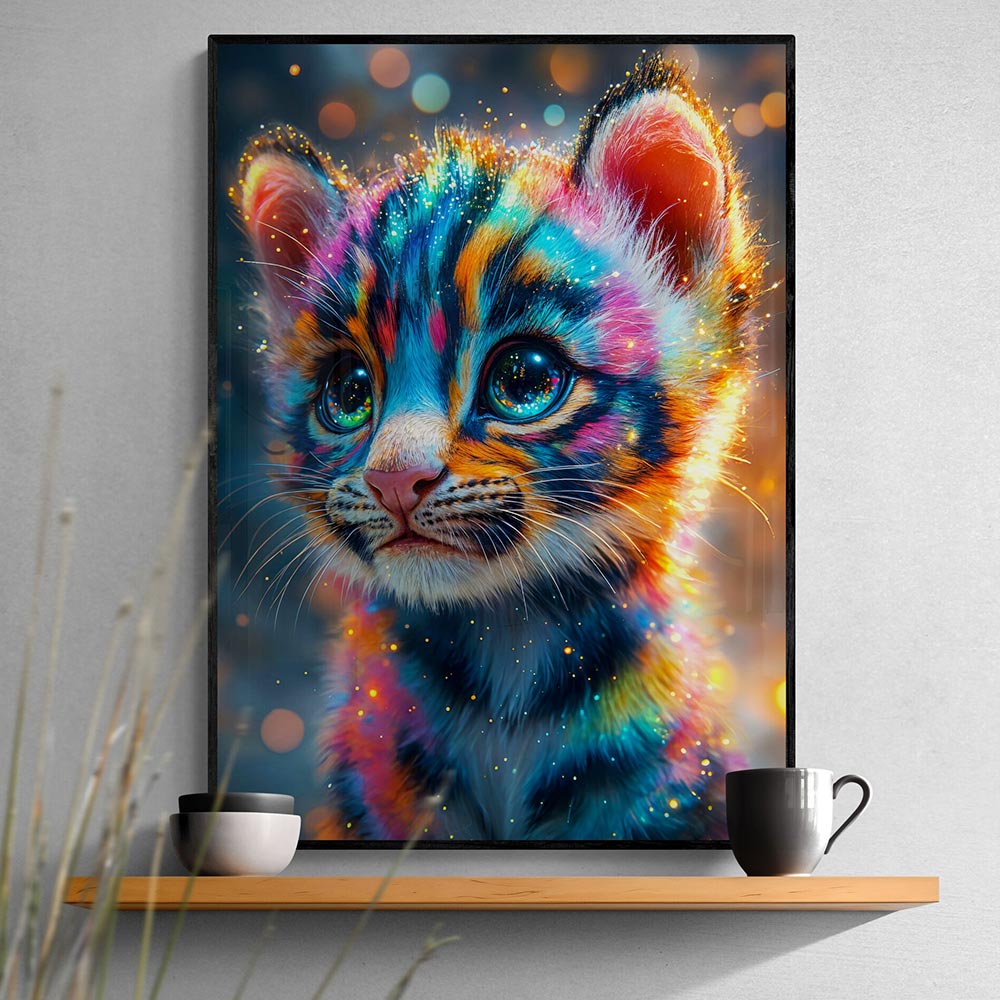 5D Diamond Painting AB Steine - Regenbogen-Kätzchen mit 100 Farben, Unique-Diamond