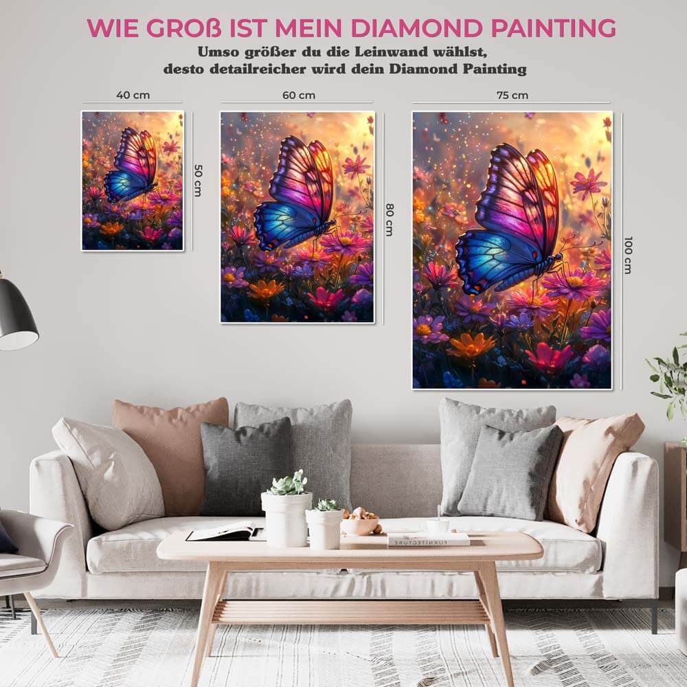 5D Diamond Painting AB Steine - Schmetterling im Blumenmeer, Unique-Diamond