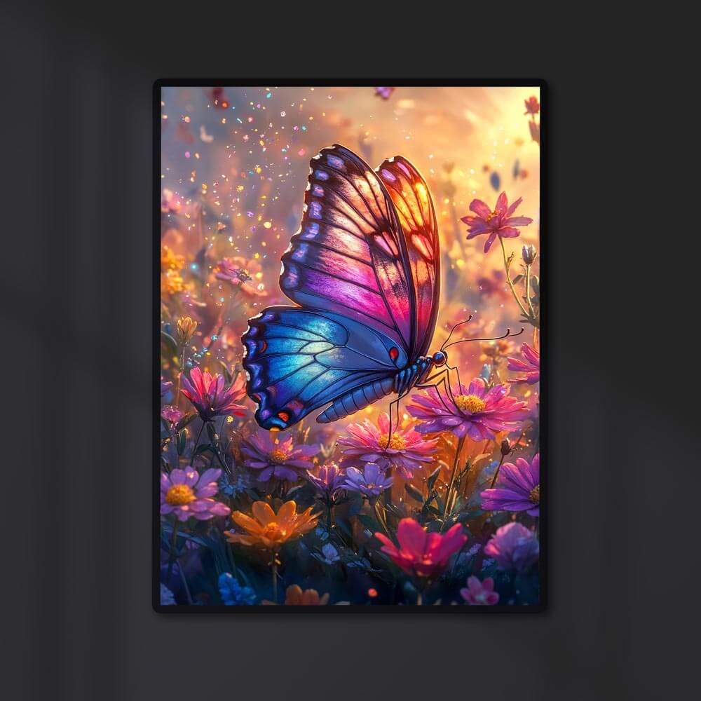 5D Diamond Painting AB Steine - Schmetterling im Blumenmeer, Unique-Diamond
