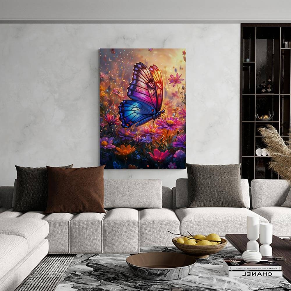 5D Diamond Painting AB Steine - Schmetterling im Blumenmeer, Unique-Diamond
