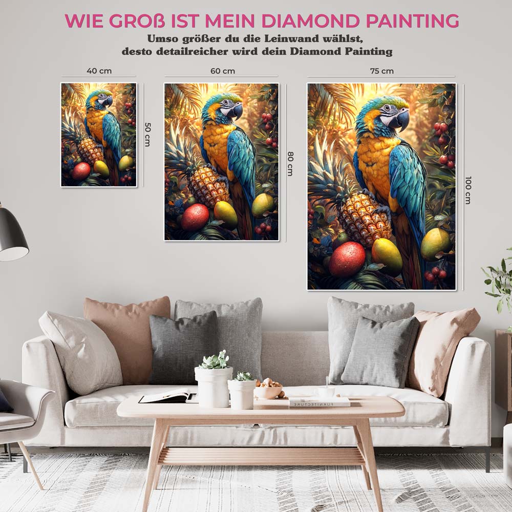 5D Diamond Painting AB Steine - Tropischer Papagei mit Früchten, Unique-Diamond