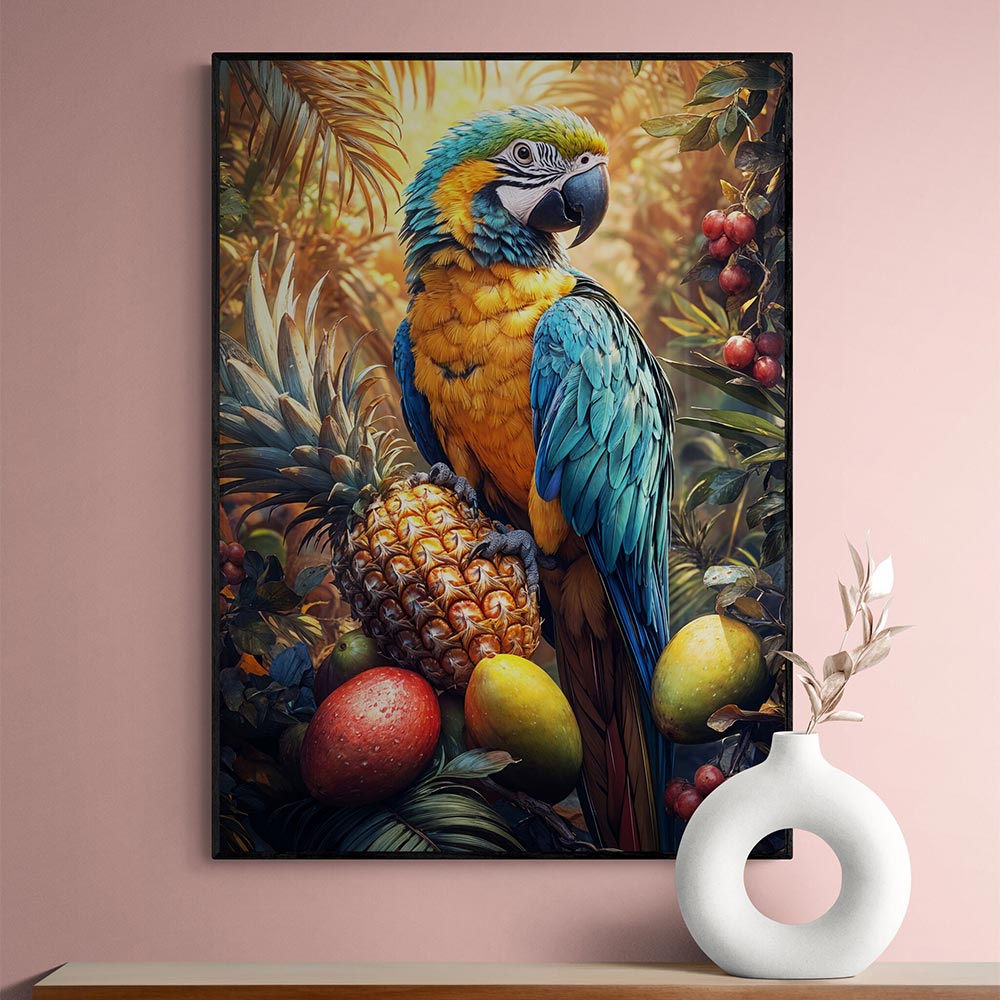 5D Diamond Painting AB Steine - Tropischer Papagei mit Früchten, Unique-Diamond