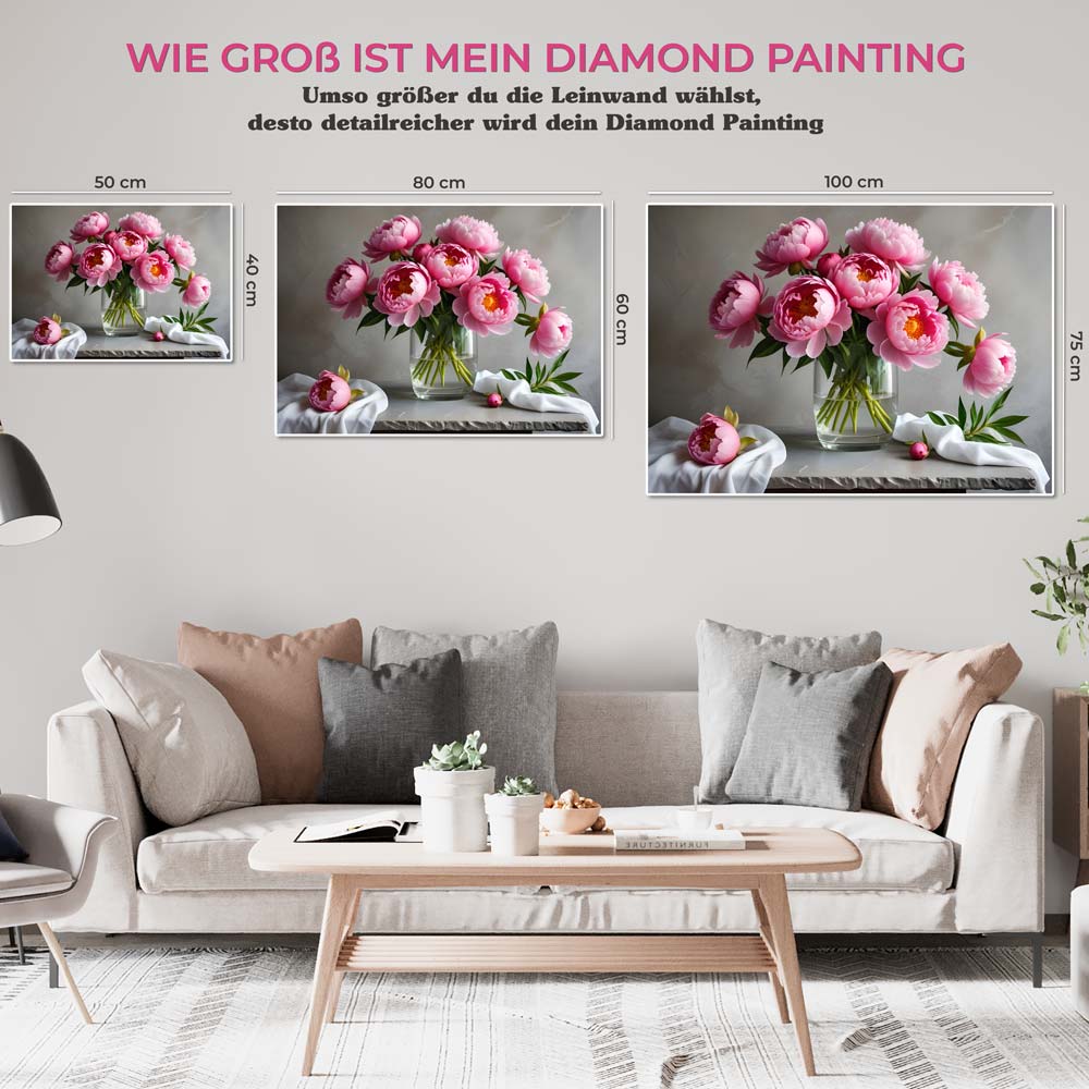 5D Diamond Painting AB Steine A Bouquet Of Vibrant Pink Peonies, Unique-Diamond