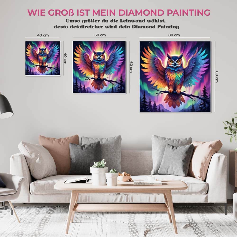 5D Diamond Painting AB Steine Aurora Owl mit 100 Farben, Unique-Diamond
