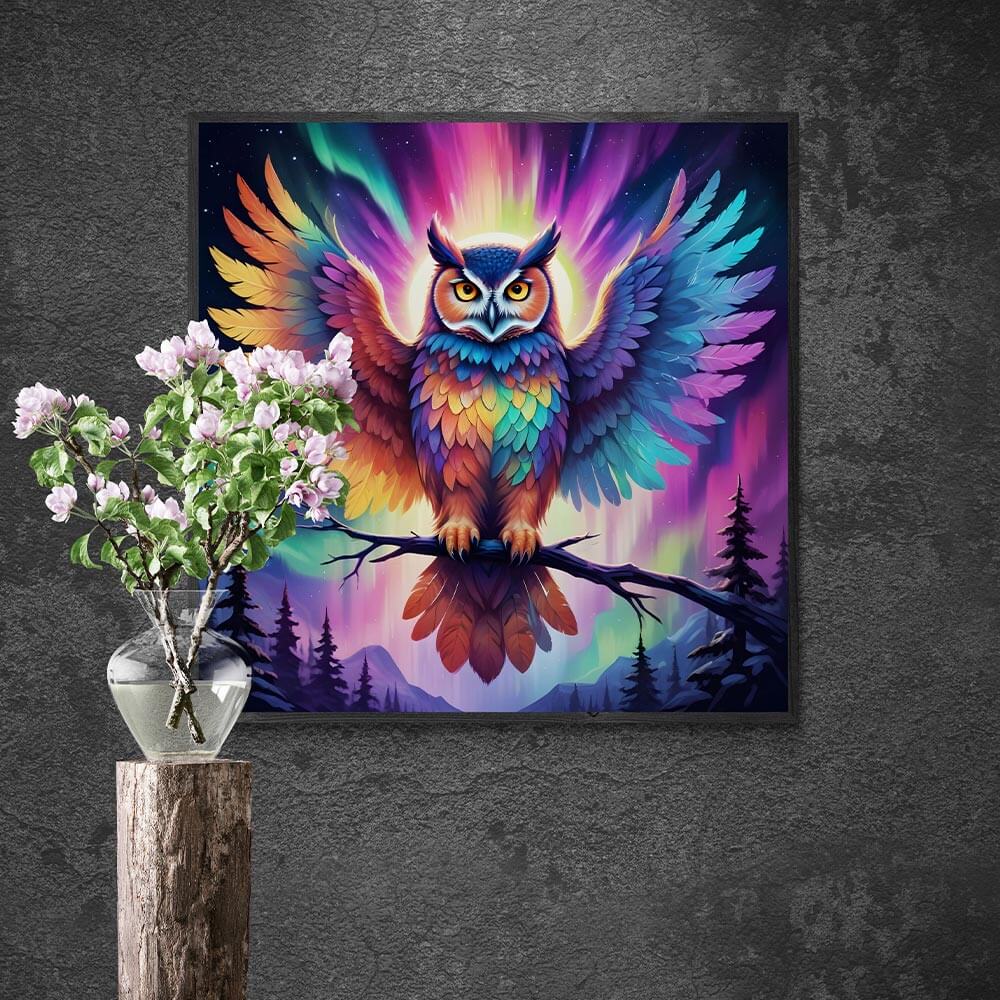 5D Diamond Painting AB Steine Aurora Owl mit 100 Farben, Unique-Diamond