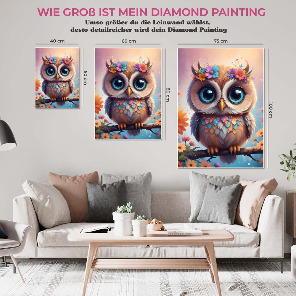 5D Diamond Painting AB Steine Baby Eule mit 100 Farben, Unique-Diamond
