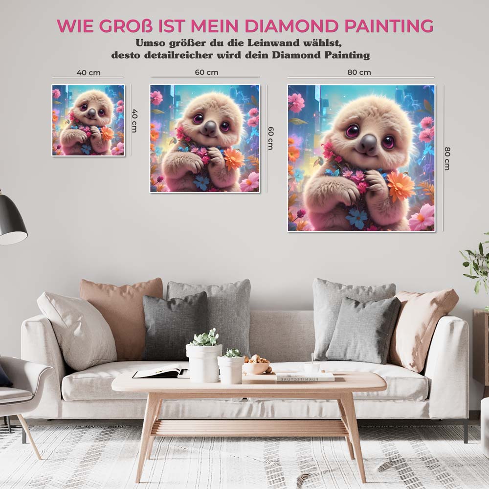 5D Diamond Painting AB Steine Baby Faultier mit 100 Farben, Unique-Diamond