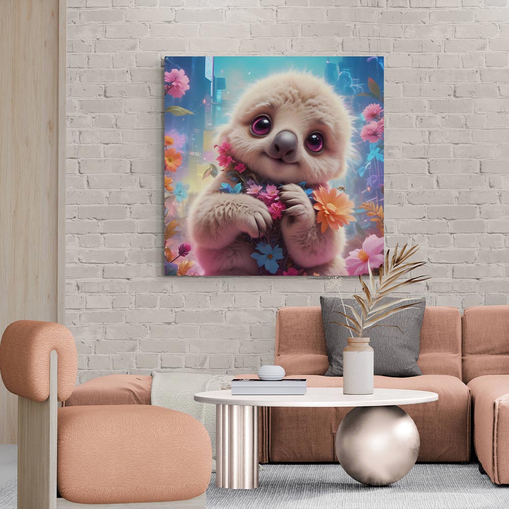 5D Diamond Painting AB Steine Baby Faultier mit 100 Farben, Unique-Diamond