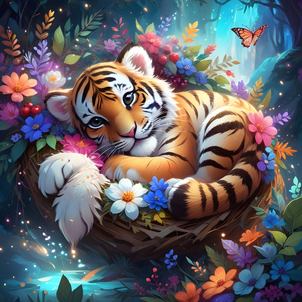 5D Diamond Painting AB Steine Baby Tiger mit 100 Farben, Unique-Diamond
