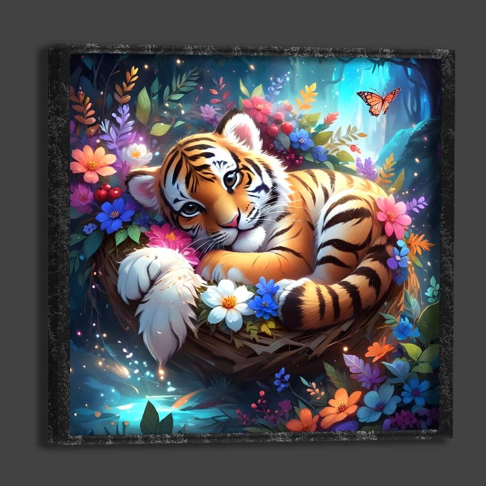 5D Diamond Painting AB Steine Baby Tiger mit 100 Farben, Unique-Diamond
