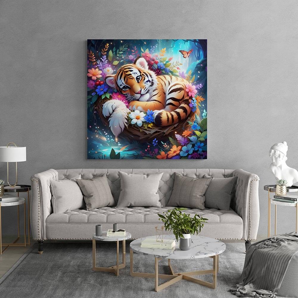 5D Diamond Painting AB Steine Baby Tiger mit 100 Farben, Unique-Diamond