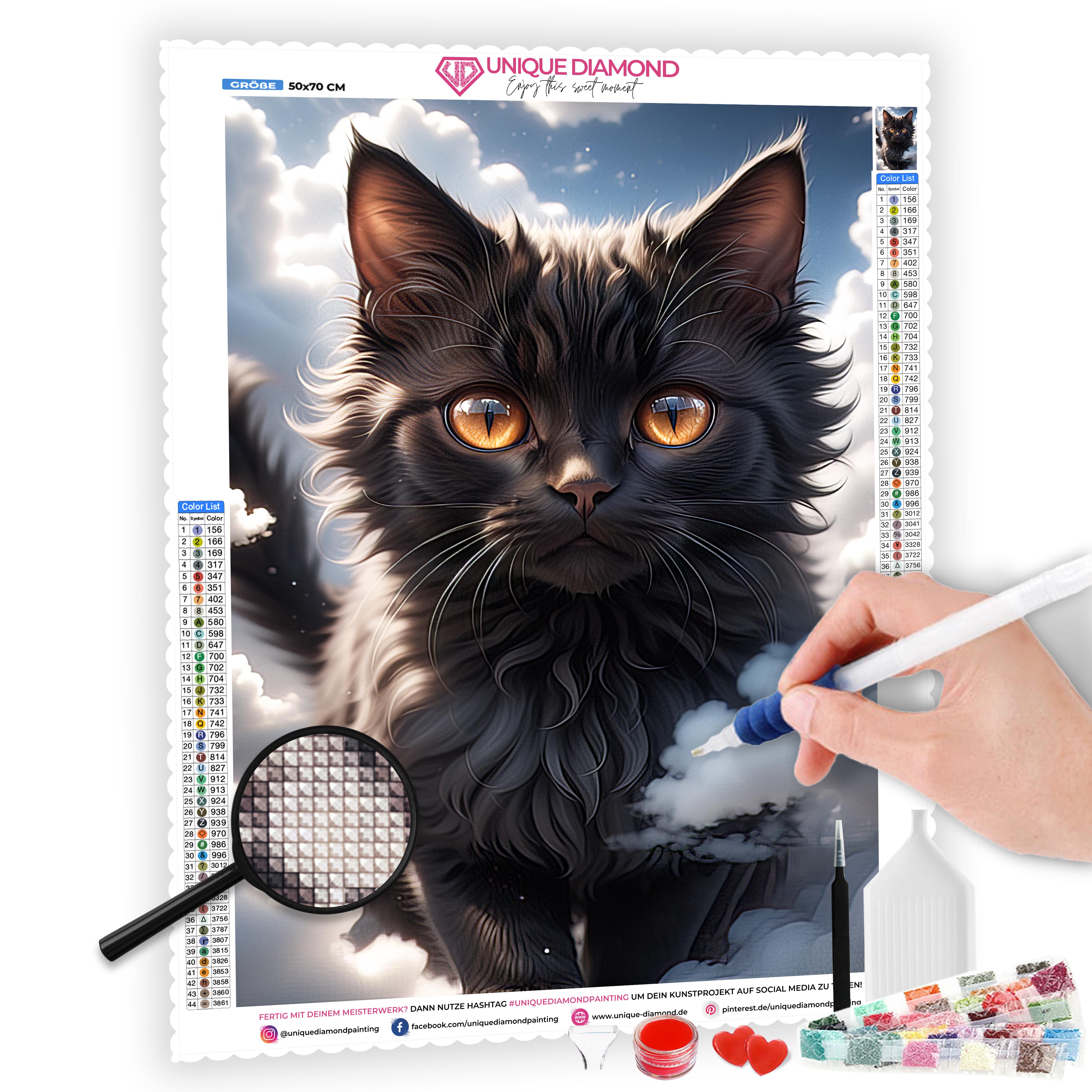 5D Diamond Painting AB Steine Black Cat, Unique-Diamond