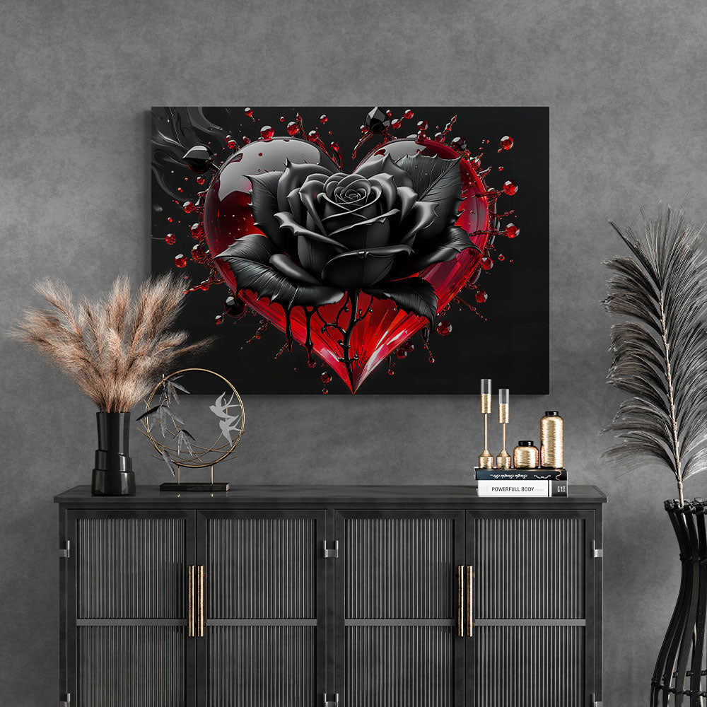 5D Diamond Painting AB Steine Black Rose With Heart, Unique-Diamond