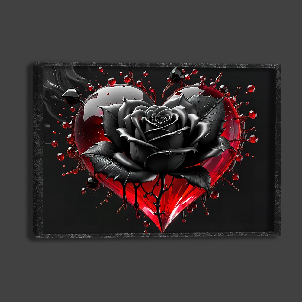 5D Diamond Painting AB Steine Black Rose With Heart, Unique-Diamond