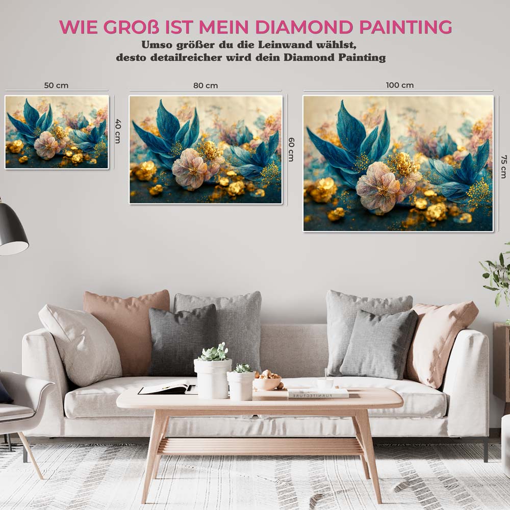 5D Diamond Painting AB Blaue Blumen, Unique-Diamond