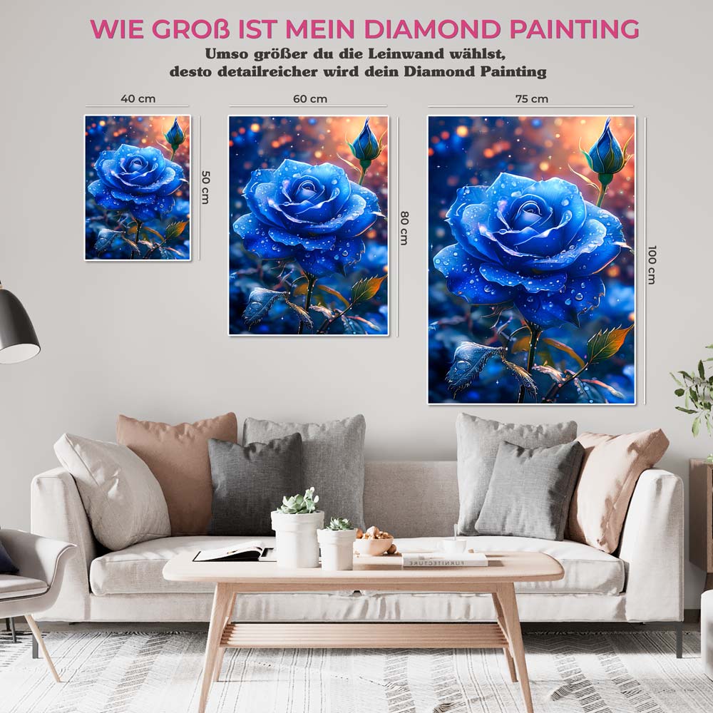 5D Diamond Painting AB Steine Blaue Rose, Unique-Diamond