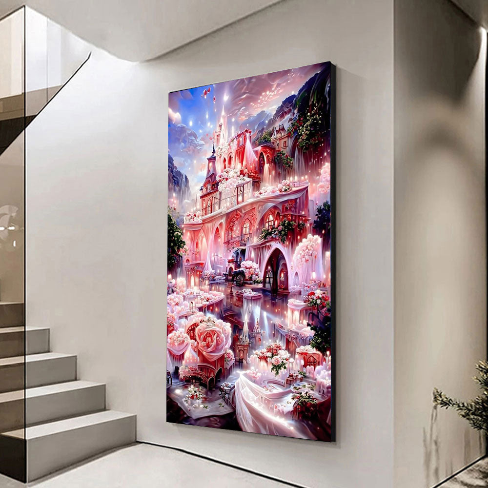 5D Diamond Painting XXL AB Steine Rosa Märchenschloss, Unique-Diamond