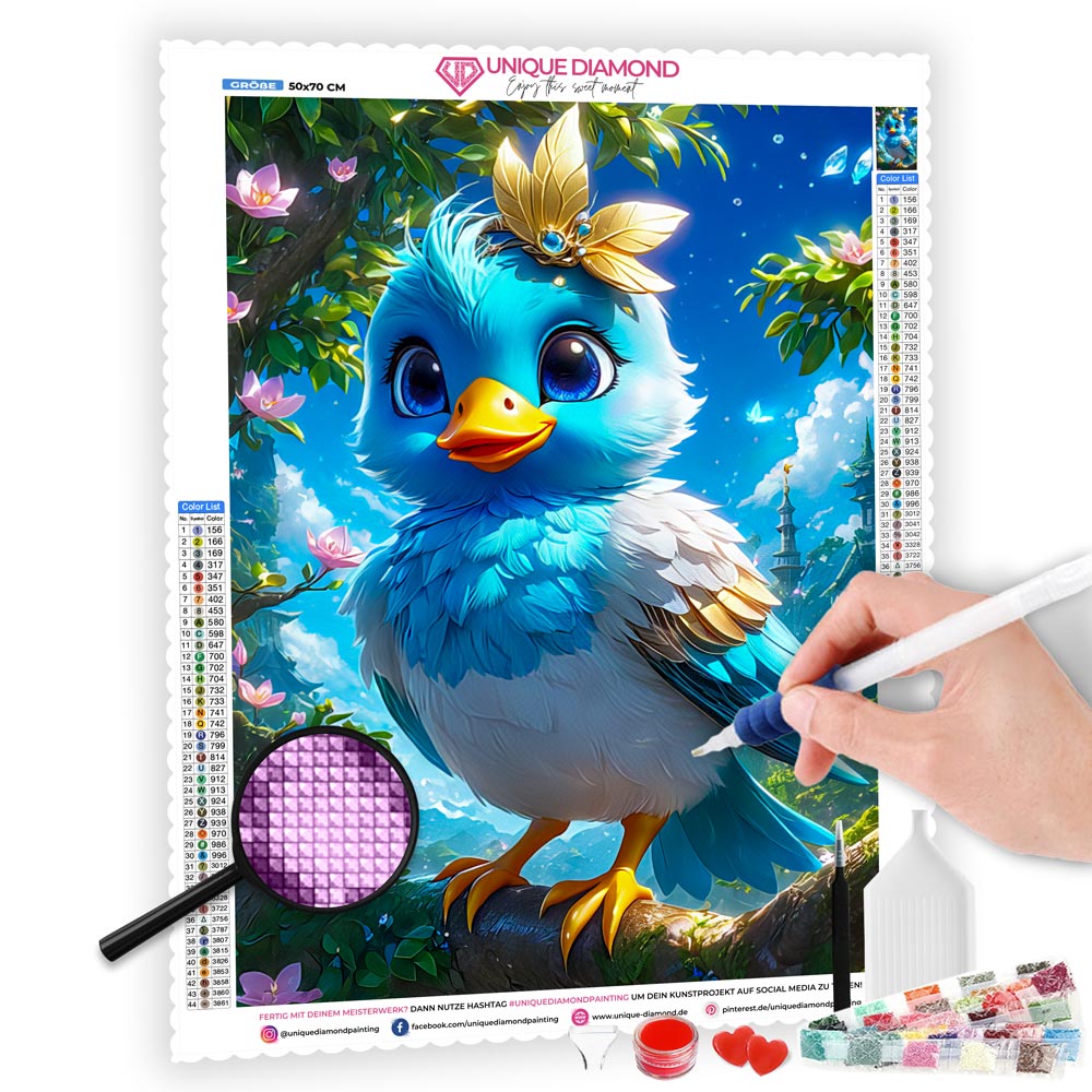 5D Diamond Painting AB Steine Blue Bird, Unique-Diamond