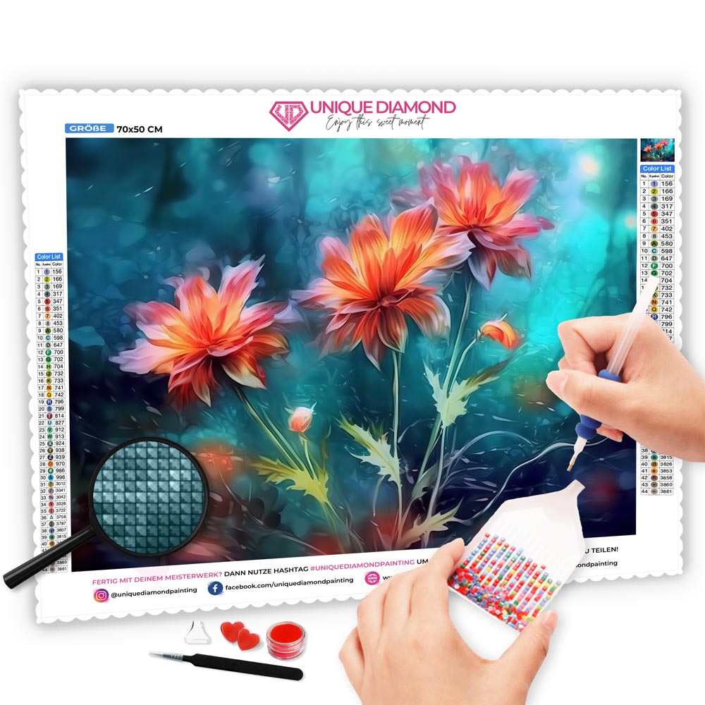 5D Diamond Painting AB Steine Blumen, Unique-Diamond