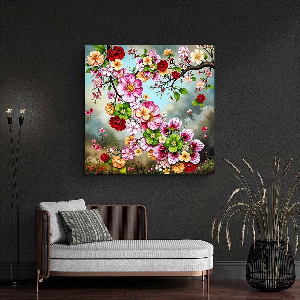 5D Diamond Painting AB Steine Blütenzauber des Frühlings mit 100 Farben, Unique-Diamond