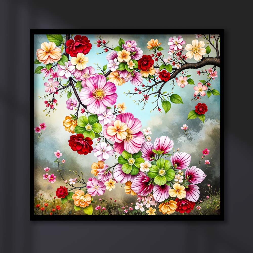 5D Diamond Painting AB Steine Blütenzauber des Frühlings mit 100 Farben, Unique-Diamond