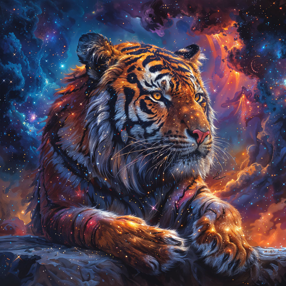 5D Diamond Painting AB Steine Celestial Tiger mit 100 Farben, Unique-Diamond