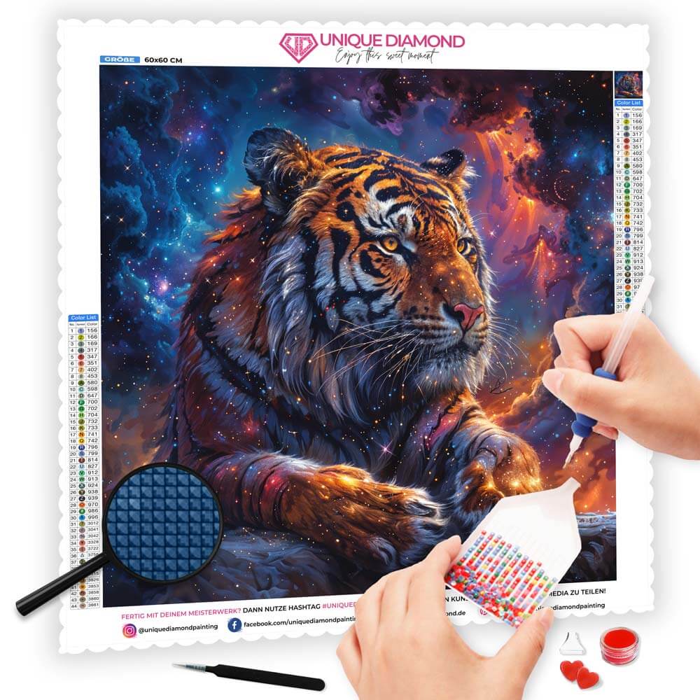 5D Diamond Painting AB Steine Celestial Tiger mit 100 Farben, Unique-Diamond