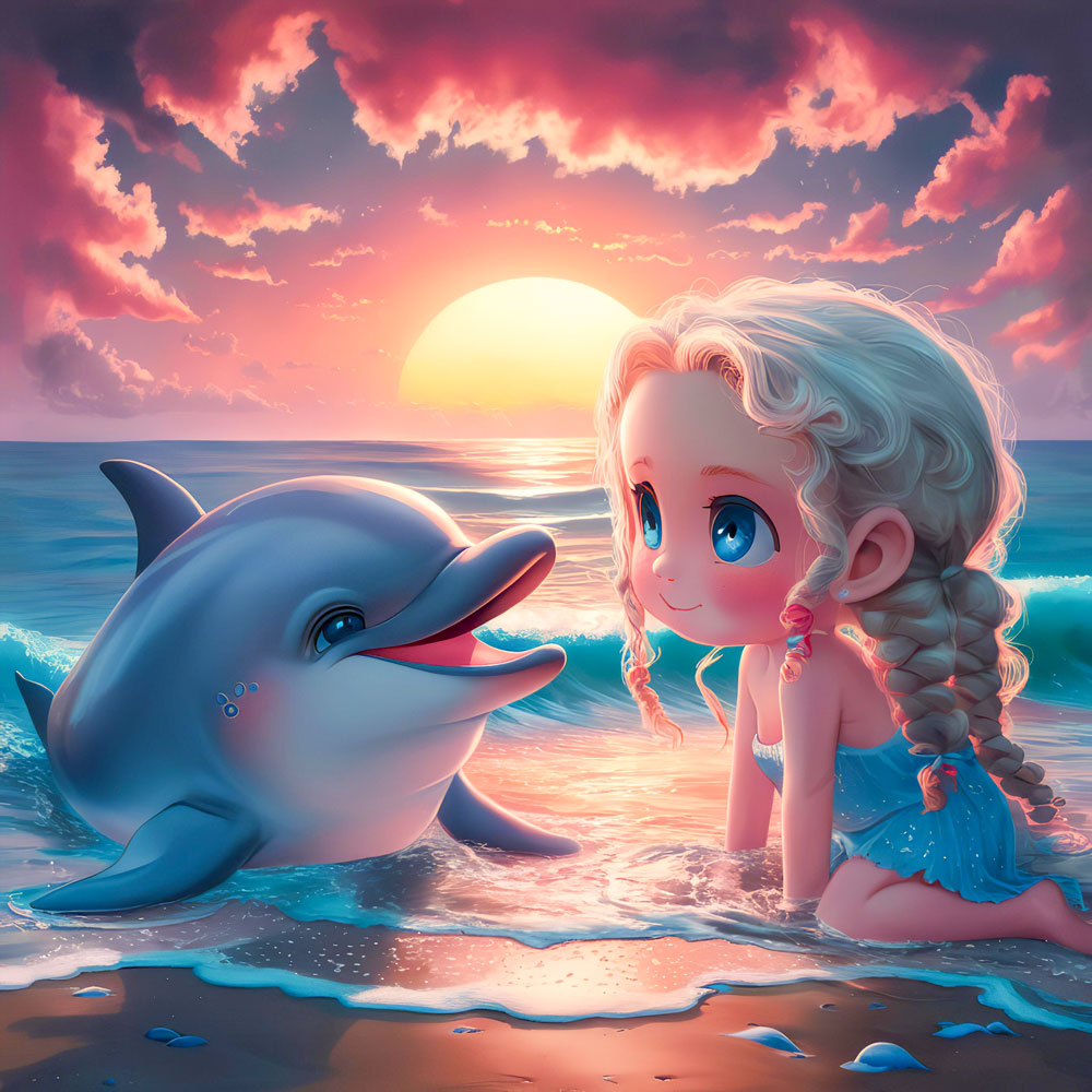 5D Diamond Painting AB Steine Child With Dolphin, Unique-Diamond