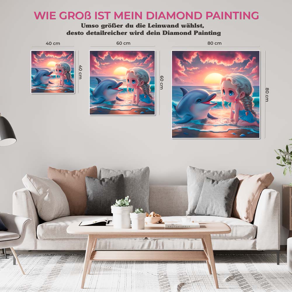 5D Diamond Painting AB Steine Child With Dolphin, Unique-Diamond