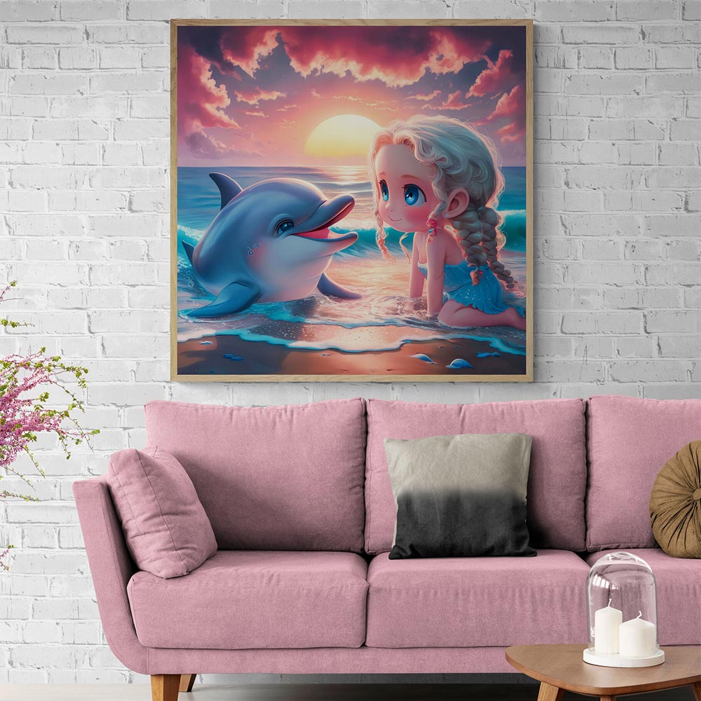 5D Diamond Painting AB Steine Child With Dolphin, Unique-Diamond